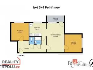 Prodej bytu 3+1, Pelhřimov, Boženy Němcové, 67 m2