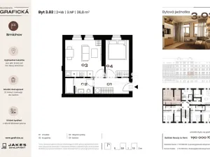 Prodej bytu 2+kk, Praha - Smíchov, Grafická, 37 m2