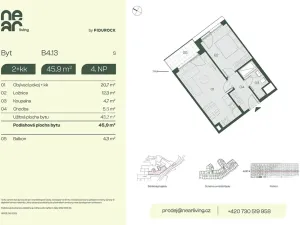 Prodej bytu 2+kk, Praha - Libeň, Na kopečku, 43 m2