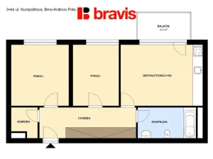 Pronájem bytu 3+kk, Brno, Kumpoštova, 63 m2