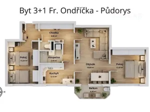Prodej bytu 3+1, České Budějovice, Fr. Ondříčka, 73 m2