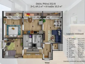 Pronájem bytu 3+1, Děčín - Děčín III-Staré Město, Příčná, 69 m2
