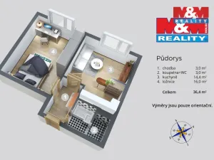 Prodej bytu 1+1, Ústí nad Labem - Severní Terasa, Glennova, 36 m2