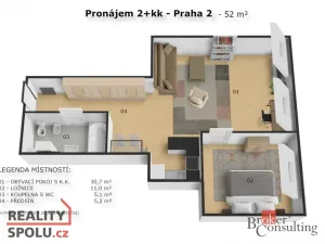 Pronájem bytu 2+kk, Praha - Vyšehrad, Neklanova, 52 m2