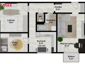 Prodej bytu 3+1, Kuřim, Na Loučkách, 68 m2