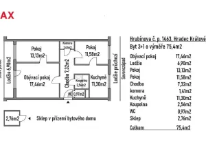 Prodej bytu 3+1, Hradec Králové - Pražské Předměstí, Hrubínova, 75 m2