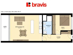 Pronájem bytu 2+kk, Brno - Staré Brno, Fuchsova, 65 m2