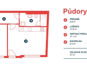 Pronájem bytu 2+kk, Poděbrady - Poděbrady III, Fügnerova, 47 m2