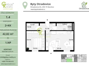 Prodej bytu 2+kk, Skorkov - Otradovice, 43 m2