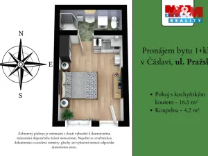Pronájem bytu 1+kk, Čáslav - Čáslav-Nové Město, Pražská, 21 m2
