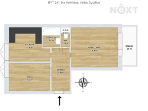Prodej bytu 2+1, Velká Bystřice, Na Vyhlídce, 59 m2