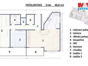 Prodej bytu 3+kk, Praha - Kobylisy, Frýdlantská, 69 m2