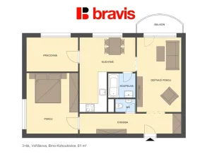Pronájem bytu 3+kk, Brno - Kohoutovice, Voříškova, 61 m2