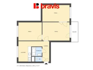 Prodej bytu 3+1, Šlapanice, Brněnská, 67 m2