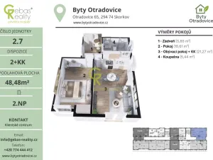 Prodej bytu 2+kk, Skorkov - Otradovice, 48 m2