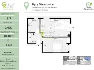 Prodej bytu 2+kk, Skorkov - Otradovice, 48 m2