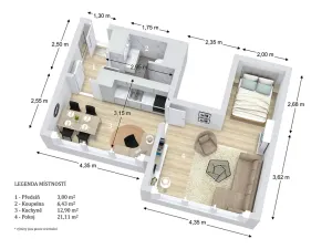 Pronájem bytu 2+kk, Letovice, Komenského, 44 m2