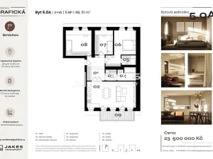 Prodej bytu 5+kk, Praha - Smíchov, Grafická, 98 m2
