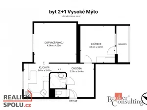 Prodej bytu 2+1, Vysoké Mýto, Ležáků, 51 m2