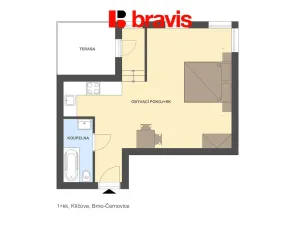 Pronájem bytu 1+kk, Brno - Černovice, Klíčova, 41 m2