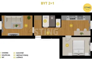 Pronájem bytu 2+1, Opava, Ostrožná, 44 m2