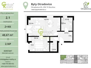 Prodej bytu 2+kk, Skorkov - Otradovice, 49 m2