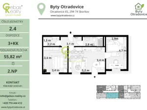 Prodej bytu 3+kk, Skorkov - Otradovice, 56 m2