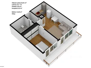 Pronájem bytu 2+kk, Praha, Wassermannova, 49 m2