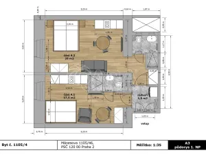 Prodej bytu 2+kk, Praha - Vinohrady, Mánesova, 45 m2