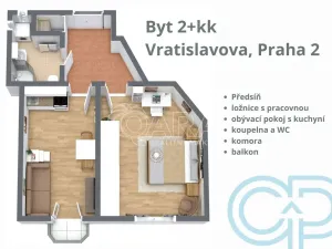 Prodej bytu 2+kk, Praha - Vyšehrad, Vratislavova, 47 m2