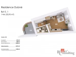 Prodej bytu 1+kk, Dubné, 34 m2