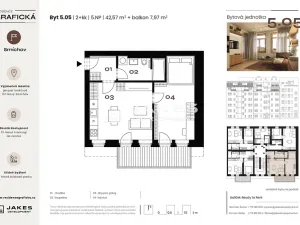 Prodej bytu 2+kk, Praha - Smíchov, Grafická, 43 m2