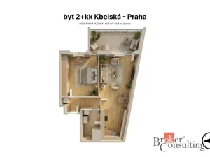Pronájem bytu 2+kk, Praha - Hloubětín, Kbelská, 45 m2