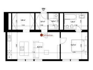 Pronájem bytu 2+kk, Teplice - Trnovany, Antonína Sochora, 58 m2