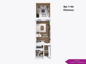 Pronájem bytu 1+kk, Olomouc - Nové Sady, Rokycanova, 35 m2