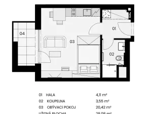 Prodej bytu 1+kk, Praha - Braník, Vavřenova, 29 m2
