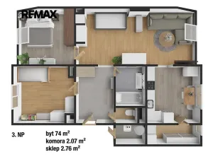 Prodej bytu 3+1, Všeradice, 74 m2