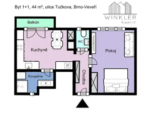 Pronájem bytu 1+1, Brno, Tučkova, 44 m2