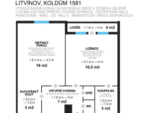 Pronájem bytu 2+kk, Litvínov - Horní Litvínov, Koldům, 49 m2