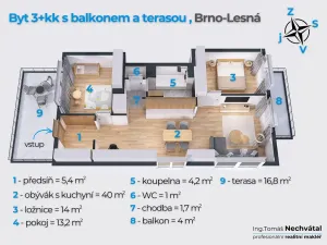 Prodej bytu 3+kk, Brno - Lesná, Nejedlého, 80 m2