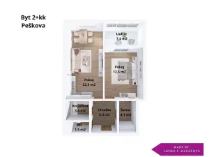 Pronájem bytu 2+kk, Olomouc - Povel, Peškova, 50 m2