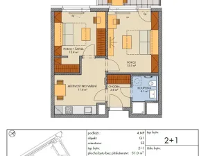 Prodej bytu 2+1, Praha - Hlubočepy, Vítové, 51 m2