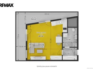 Pronájem bytu 1+kk, Praha - Břevnov, Zúžená, 37 m2