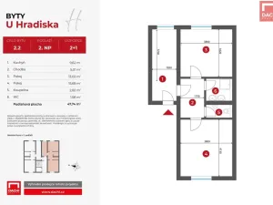 Pronájem bytu 2+1, Olomouc, U Hradiska, 50 m2