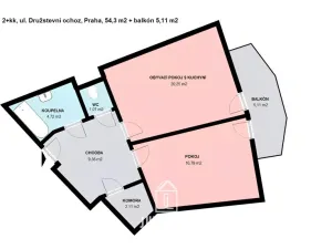 Pronájem bytu 2+kk, Praha - Nusle, Družstevní ochoz, 54 m2