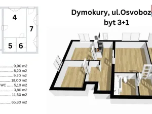 Prodej bytu 3+1, Dymokury, Osvobození, 65 m2