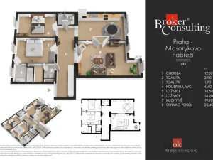 Pronájem bytu 3+1, Praha - Nové Město, Masarykovo nábřeží, 114 m2