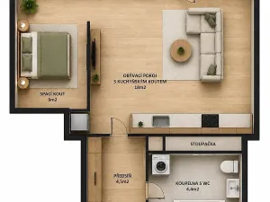 Pronájem bytu 1+kk, Praha - Troja, Hnězdenská, 36 m2