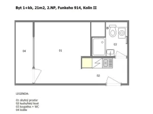 Pronájem bytu 1+kk, Kolín - Kolín II, Funkeho, 21 m2