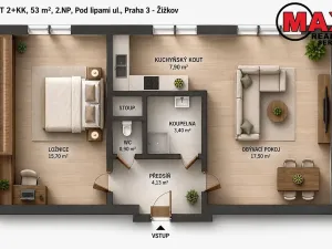 Prodej bytu 2+kk, Praha - Žižkov, Pod lipami, 53 m2